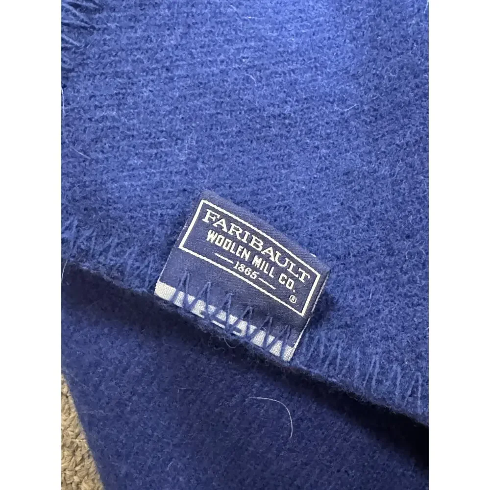 Vintage Faribo Virgin Wool Royal Blue Wool Blanket Bound Edges 66